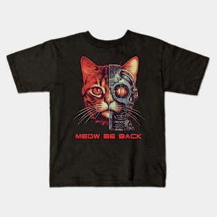 Retro 80s 90s Robot Cat Gifts Sci Fi Pun Funny Cat Kids T-Shirt